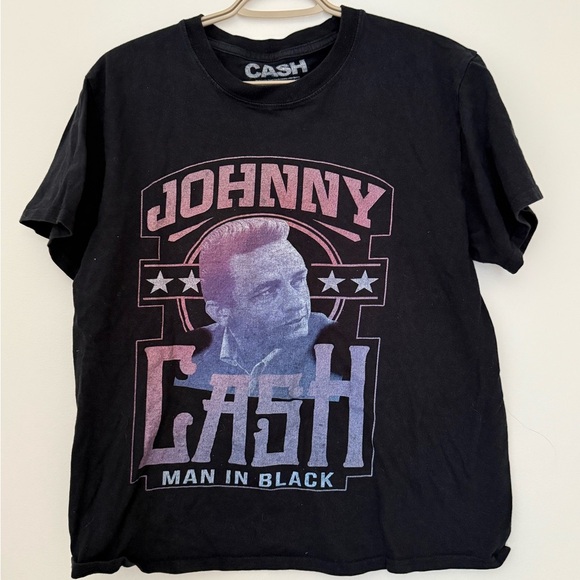 Johnny Cash Black Tee with Pink and Blue Graphic - Picture 1 of 5